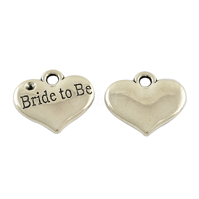 Tibetan Alloy Heart Carved Word Bride to Be Wedding Hen Night Charms Rhinestone Settings X-TIBEP-GC211-AS-NR-1