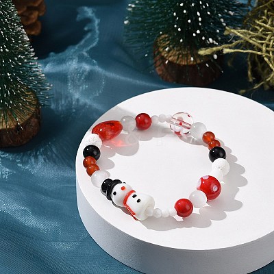 Natural Mixed Gemstone & Lampwork Stretch Bracelet X1-BJEW-TA00259-1