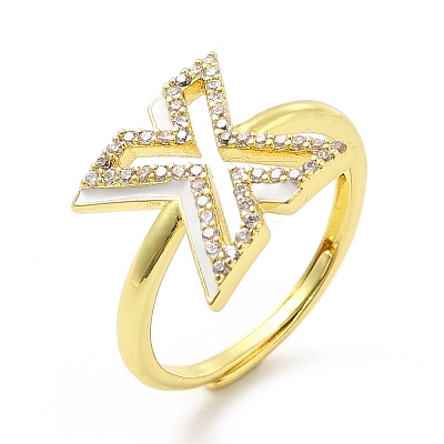 Mixed Color Enamel Initial Letter Adjustable Ring with Clear Cubic Zirconia RJEW-P045-01G-X-1