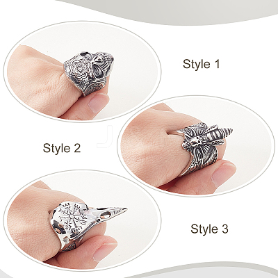 3Pcs 3 Styles Stainless Steel Finger Rings RJEW-GA0001-03-1