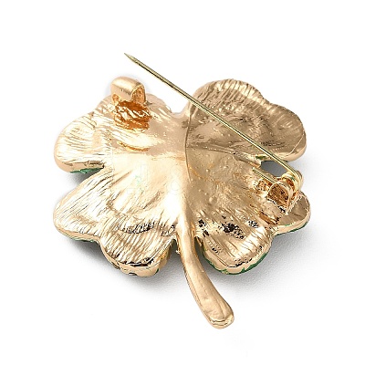 Clover Alloy Rhinestone Lapel Pins for Backpack Clothes JEWB-H032-02G-1