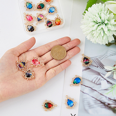 16Pcs 8 Colors Golden Tone Brass Pendants GLAA-DC0001-16-1