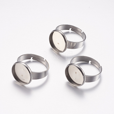 Non-Tarnish Adjustable 304 Stainless Steel Finger Rings Components X-STAS-F149-18P-B-1
