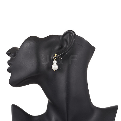 Shell Pearl Round Beaded Necklaces & Stud Dangle Earrings Sets for Women SJEW-JS01349-1