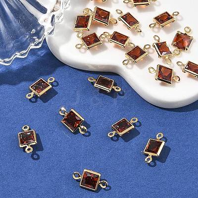 SHEGRACE Brass Pave Cubic Zirconia Square Connector Charms XGRQ2O364-440B-G-1