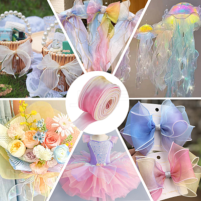 1 Bag Gradient Color Organza Ribbon OHAR-CY0001-01A-1