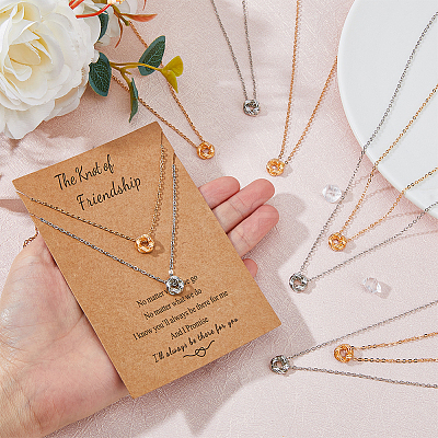 10Pcs 5 Style 304 Stainless Steel Ring Knot Pendant Necklaces Set for Women NJEW-FI0001-23-1
