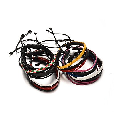 Adjustable Leather Cord Multi-Strand Bracelets BJEW-M169-08-1