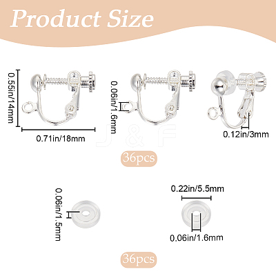 36Pcs Brass Screw On Clip-on Earring Findings KK-SP0001-18S-1