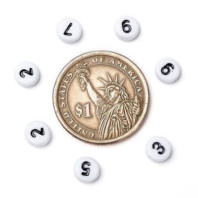 Mix Numbers White Flat Round Acrylic Beads X-PB9111-1