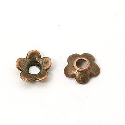 Red Copper Tibetan Silver Flower Bead Caps X-K0PCP061-1