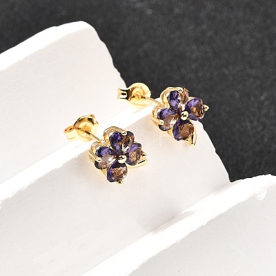 Brass Flower Stud Earrings EJEW-A135-10G-1