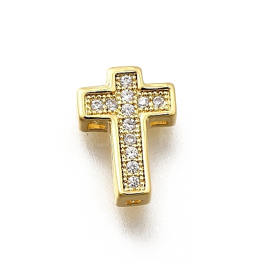 Brass Micro Pave Cubic Zirconia Beads KK-P295-21G-1