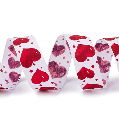 Single Face Polyester Heart Printed Satin Ribbon OCOR-L044-03-1