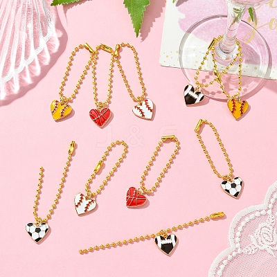 10Pcs 5 Styles Heart with Sports Ball Alloy Enamel Pendant Decoration HJEW-YW00076-1