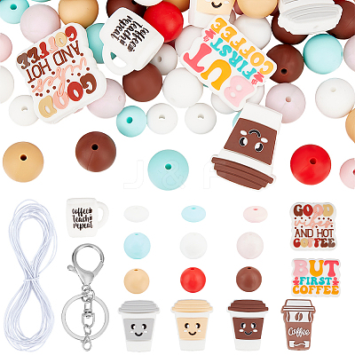 DIY Coffee Theme Silicone & Iron Keychain Making Kits DIY-SC0027-94-1
