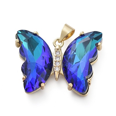 Brass Micro Pave Clear Cubic Zirconia Pendants ZIRC-P079-A01-08-1