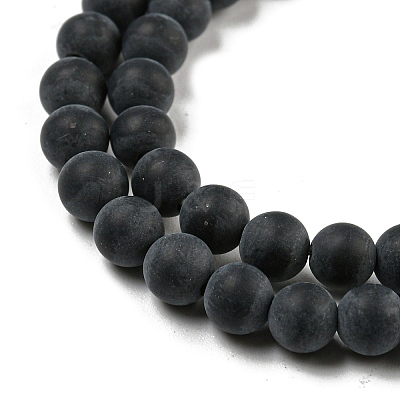 Grade A Round Frosted Natural Black Agate Beads Strands X-G447-2-1