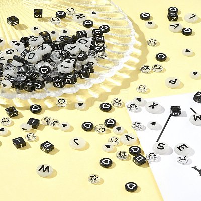 200Pcs Opaque Black Acrylic Beads MACR-FS0001-86-1
