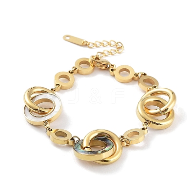 Ion Plating(IP) 304 Stainless Steel Interlocking Rings Link Bracelet BJEW-F466-01G-1