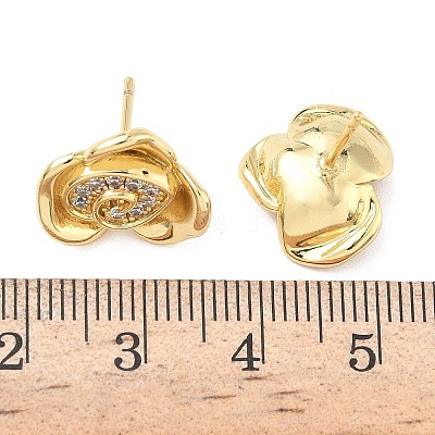 Rose Flower Brass Micro Pave Cubic Zirconia Stud Earrings EJEW-G452-08G-02-1