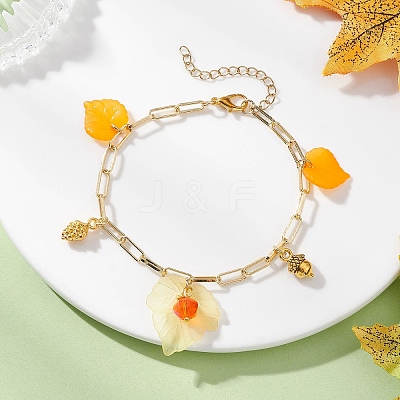 Leaf Acrylic Charm Bracelets BJEW-JB12613-1