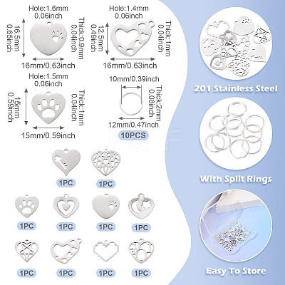 10Pcs 10 Styles 201 Stainless Steel Pendants STAS-TA0003-45-1
