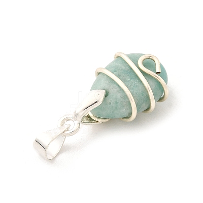 Copper Wire Wrapped Natural Labradorite & Amazonite & Aquamarine & Rose Quartz & Amethyst & Tiger Eye & Strawberry Quartz & Prehnite Pendants PALLOY-JF04064-02-1