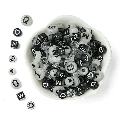 200Pcs Opaque Black Acrylic Beads MACR-FS0001-86-1