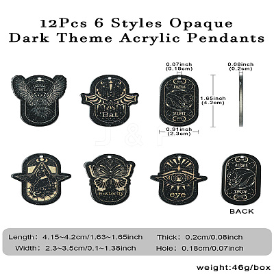 12Pcs 6 Styles Opaque Dark Theme Acrylic Pendants OACR-CJ0002-09-1