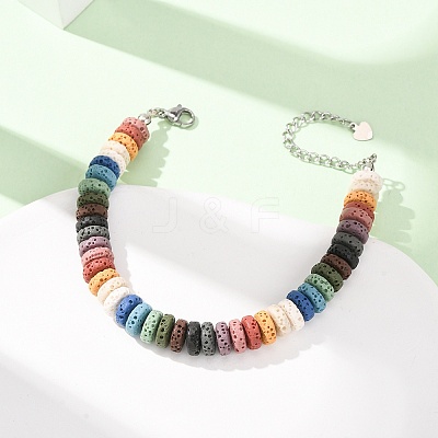 Chakra Dyed Natural Lava Rock Heishi Beaded Bracelets GG-CBA922D-04-1
