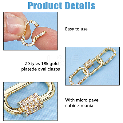 6Pcs 2 Styles Rack Plated Brass Micro Pave Cubic Zirconia Clasps KK-HS0015-01-1