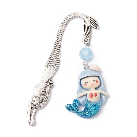 Mermaid Resin Pendant Bookmarks AJEW-JK00269-01-1