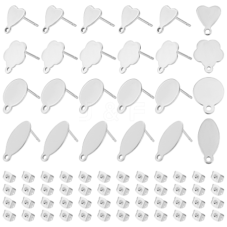 80Pcs 4 Style 304 Stainless Steel Stud Earring Findings and 90Pcs Ear Nuts STAS-UN0034-92-1