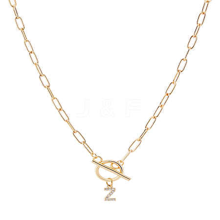 1Pc 304 Stainless Steel Chain & Brass Micro Pave Cubic Zirconia Letter Pendant Necklaces NJEW-LP0001-36Z-G-1