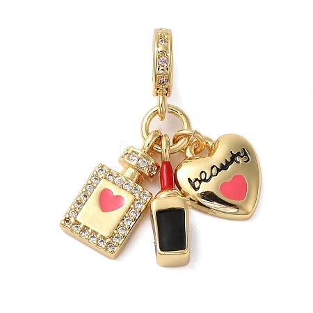 Rack Plating Brass Micro Pave Clear Cubic Zirconia Enamel European Dangle Charms X-KK-P279-45G-1