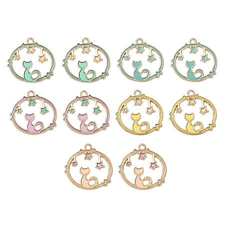 10Pcs 5 Colors Alloy Enamel Pendants ENAM-YW0002-67-1