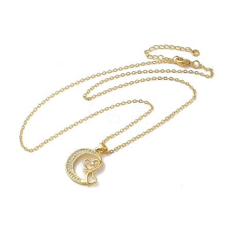 Golden Brass Crescent Moon Pendant Necklace with Rhinestone NJEW-Z015-01C-G-1