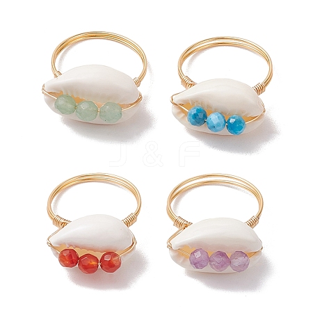 4Pcs Copper Wired Shell Finger Rings RJEW-TA00176-1