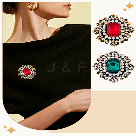 2Pcs 2 Colors Baroco Style Alloy Rhinestone Safety Pin Brooches JEWB-LP0001-09-1