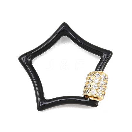 Star Brass Micro Pave Clear Cubic Zirconia Screw Carabiner Clasps KK-B167-01C-04G-1