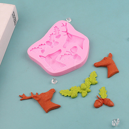DIY Christmas Reindeer Head & Acorn Food Grade Silicone Molds DIY-G090-01-1