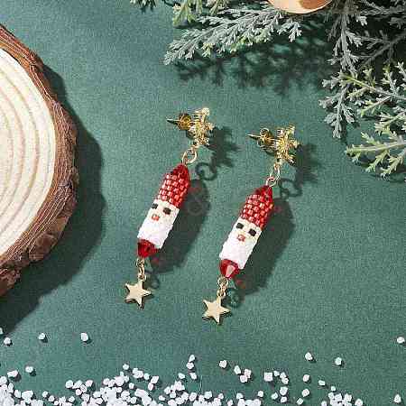 Christmas Theme Brass Clear Cubic Zirconia Dangle Stud Earrings EJEW-MZ00552-01-1