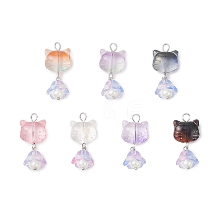7Pcs Handmade Lampwork Pendants PALLOY-JF04245-01-1
