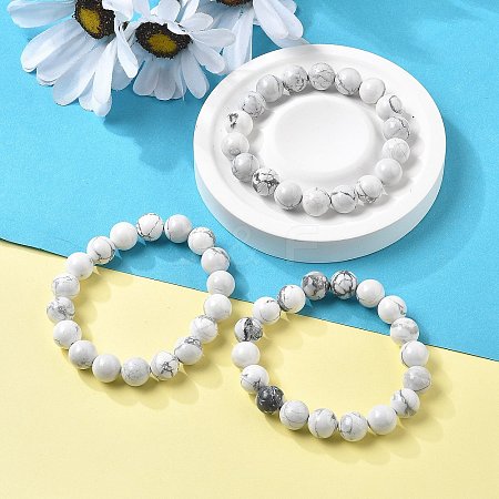 Natural Howlite Beaded Stretch Bracelets BJEW-Q692-42-10mm-1