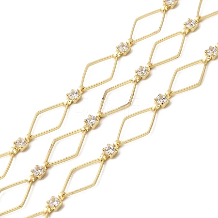 Handmade Brass Pave Clear Cubic Zirconia Rhombus Link Chains CHC-G027-01LG-1