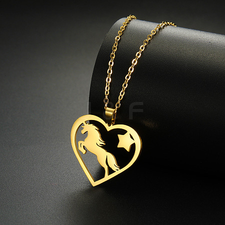 304 Stainless Steel Heart with Horse Pendant Necklaces FS-WG9C853-02-1
