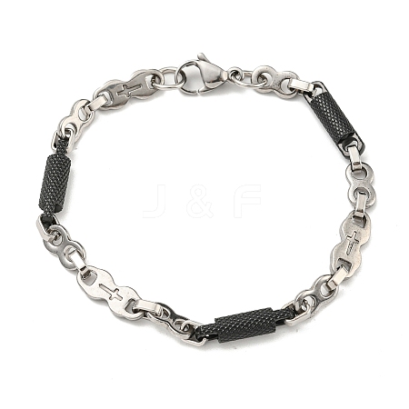 Two Tone 304 Stainless Steel Column & Cross Link Chain Bracelet BJEW-B078-34BP-1