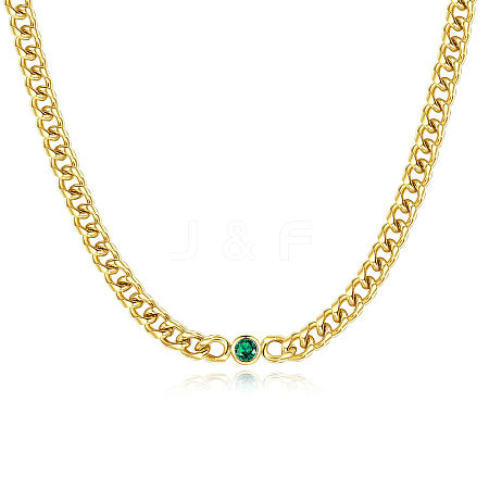 Fashionable Stainless Steel Pave Green Cubic Zirconia Cuban Link Chains Luxury Necklaces for Women RU0694-1