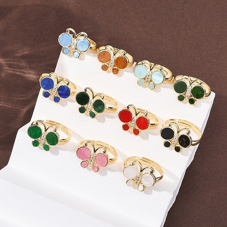 Brass Micro Pave Cubic Zirconia Finger Rings RJEW-C152-01G-1